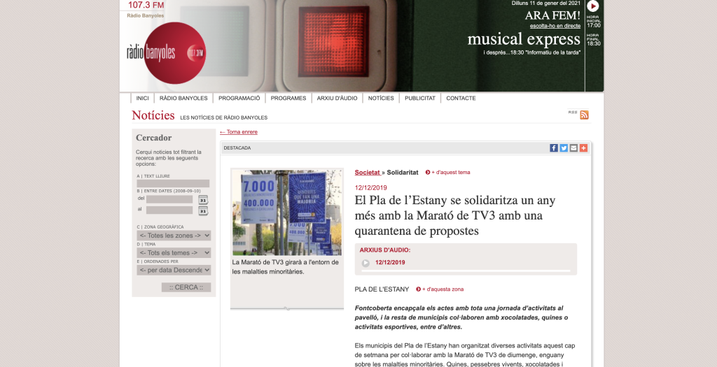 El Pla de l’Estany se solidaritza un any més amb la Marató de TV3 amb una quarantena de propostes - Ràdio Banyoles